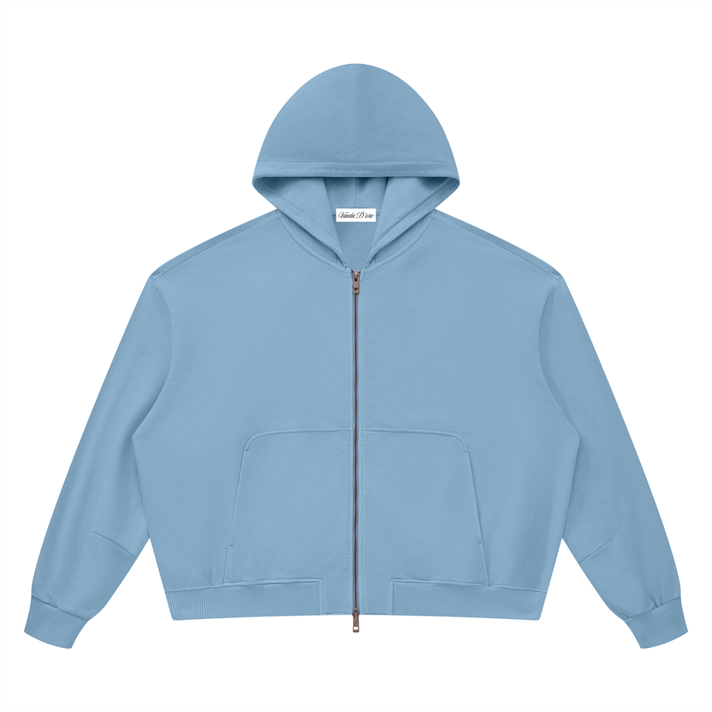 Unisex Vintage Wash Boxy Full Zip Hoodie