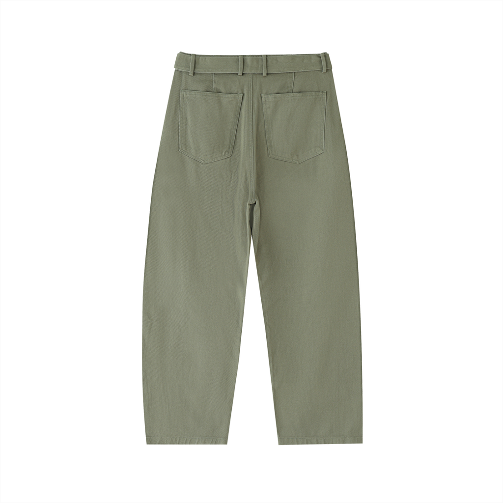Twisted-Seam Belted Curved-Blade Pants