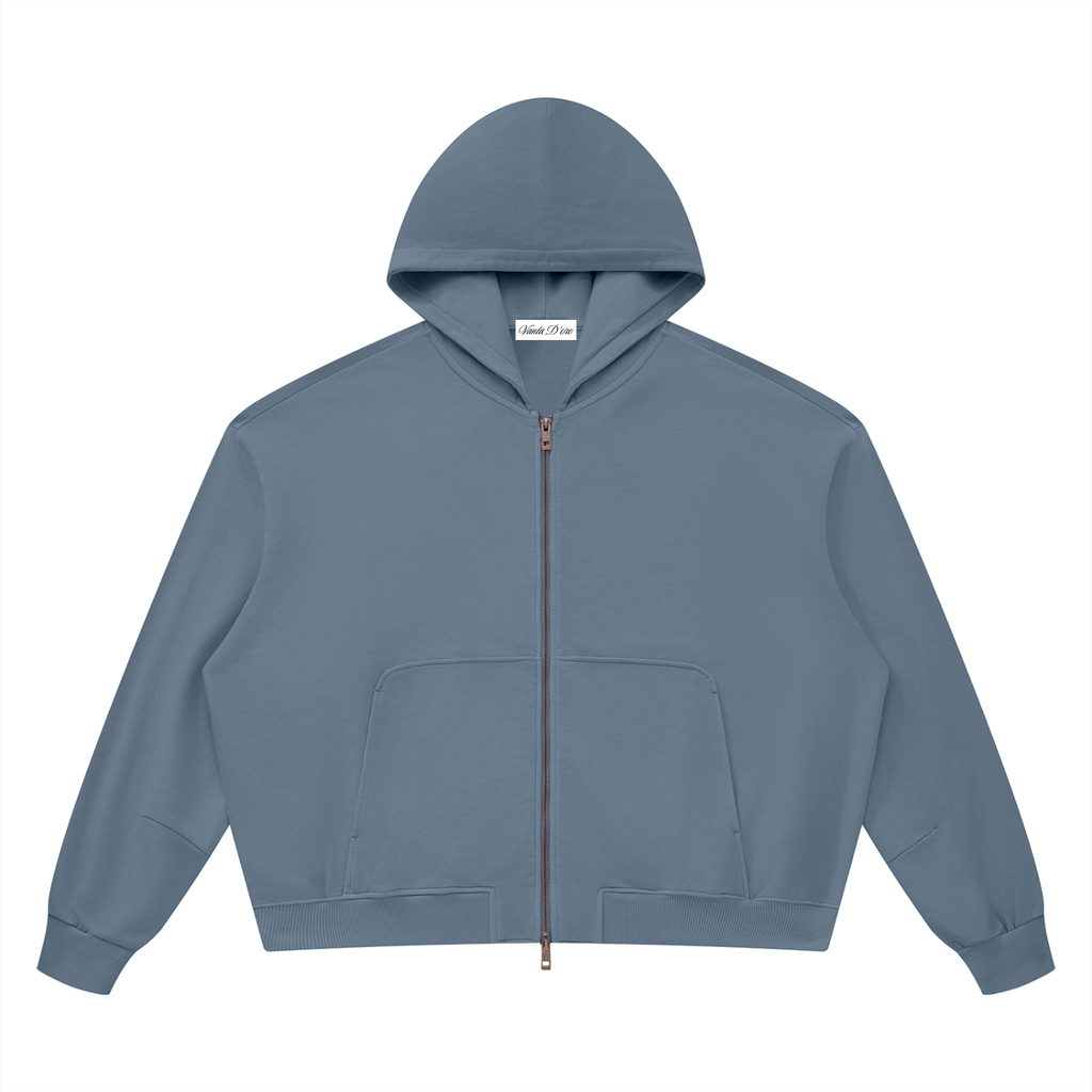 Unisex Vintage Wash Boxy Full Zip Hoodie