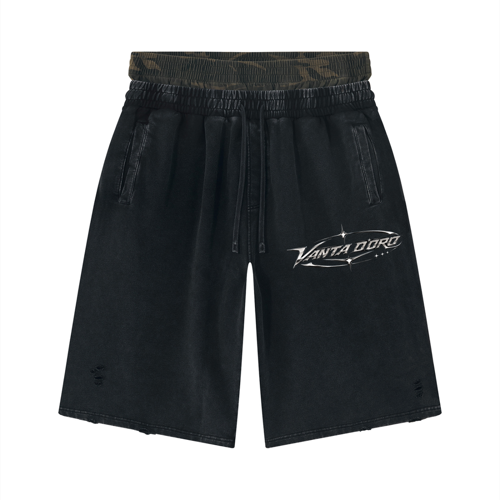 Vintage Wash Distressed Wide Leg Shorts