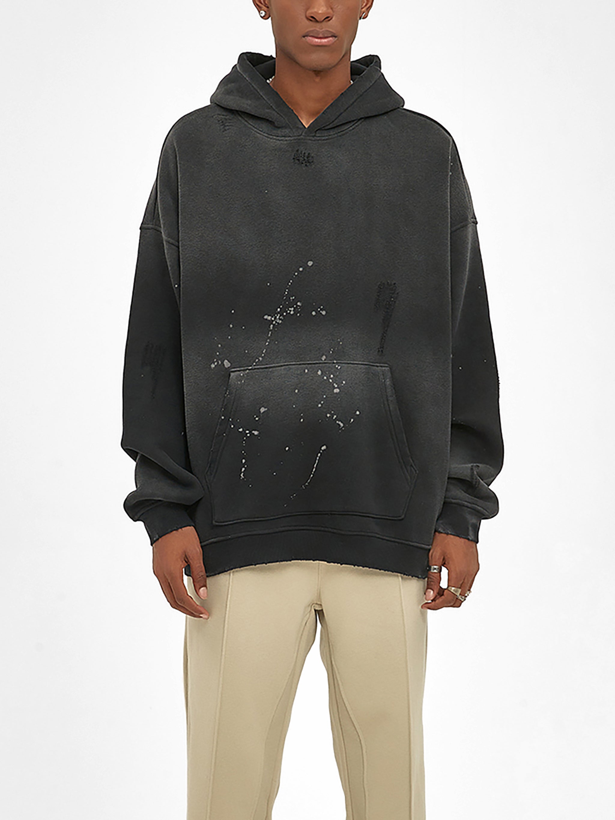 Vintage Wash Frayed Fleece Hoodie - 360 GSM