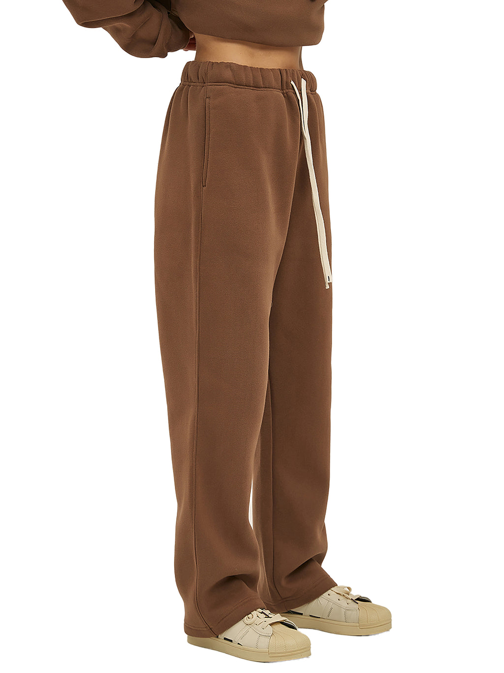 Streetwear Unisex Solid Color Fleece Straight Leg Pants
